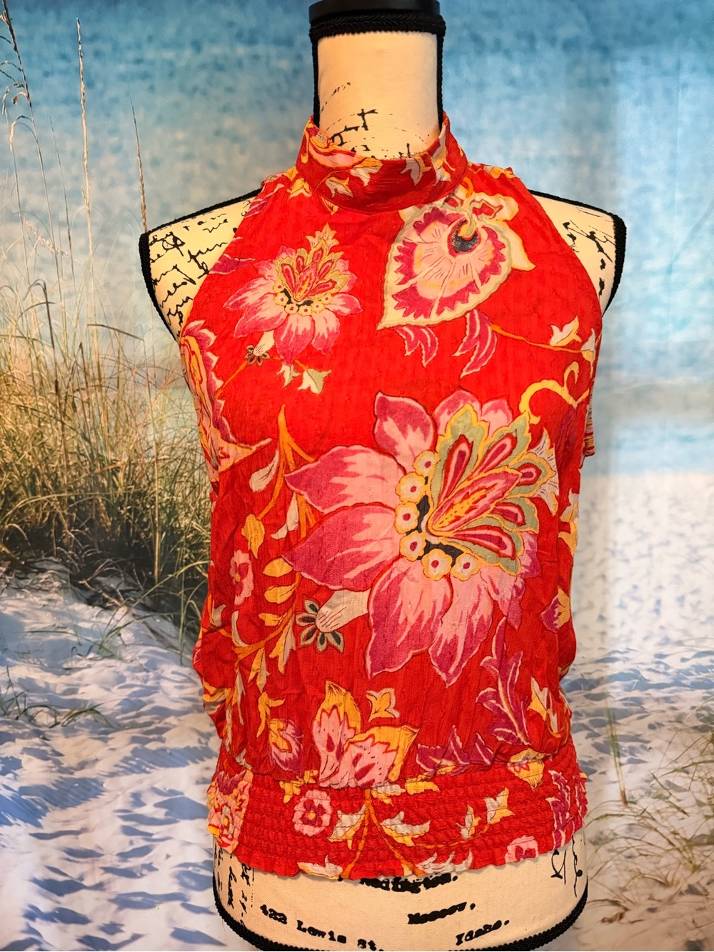 RACHEL Rachel Roy Red Floral High-Neck Sleeveless Top